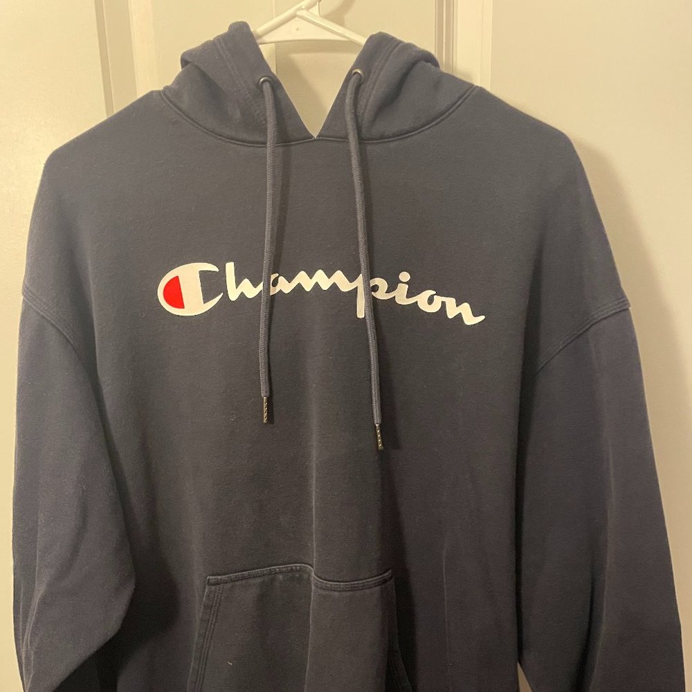 Navy Blue, Champion Hoodie, Lg